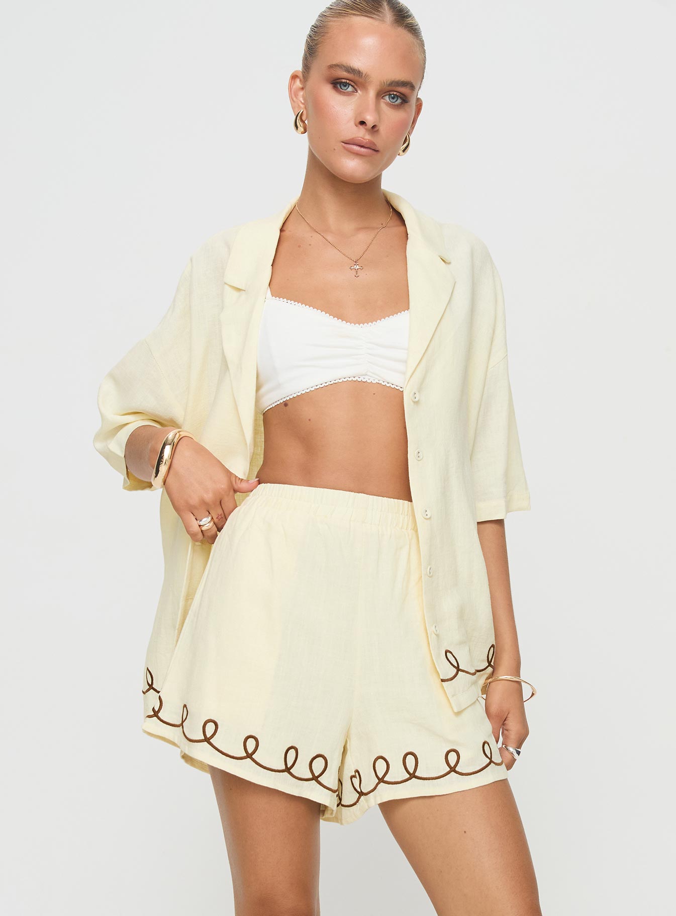 Jamari linen blend shorts cream / brown