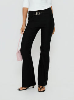 Viridian Belted Flared Pants Black