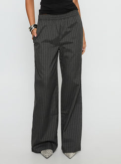 back view of model wearing Princess Polly Jaysa Baggy Wide Leg Pant Grey Pinstripe High Rise Pants 