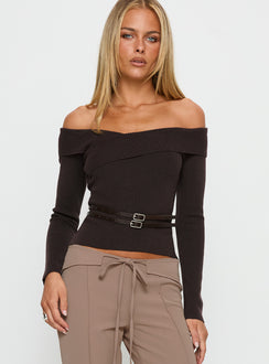 Ellenore Belt Detail Off Shoulder Top Brown