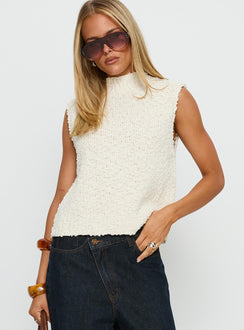 Lanette High Neck Sleeveless Top Cream