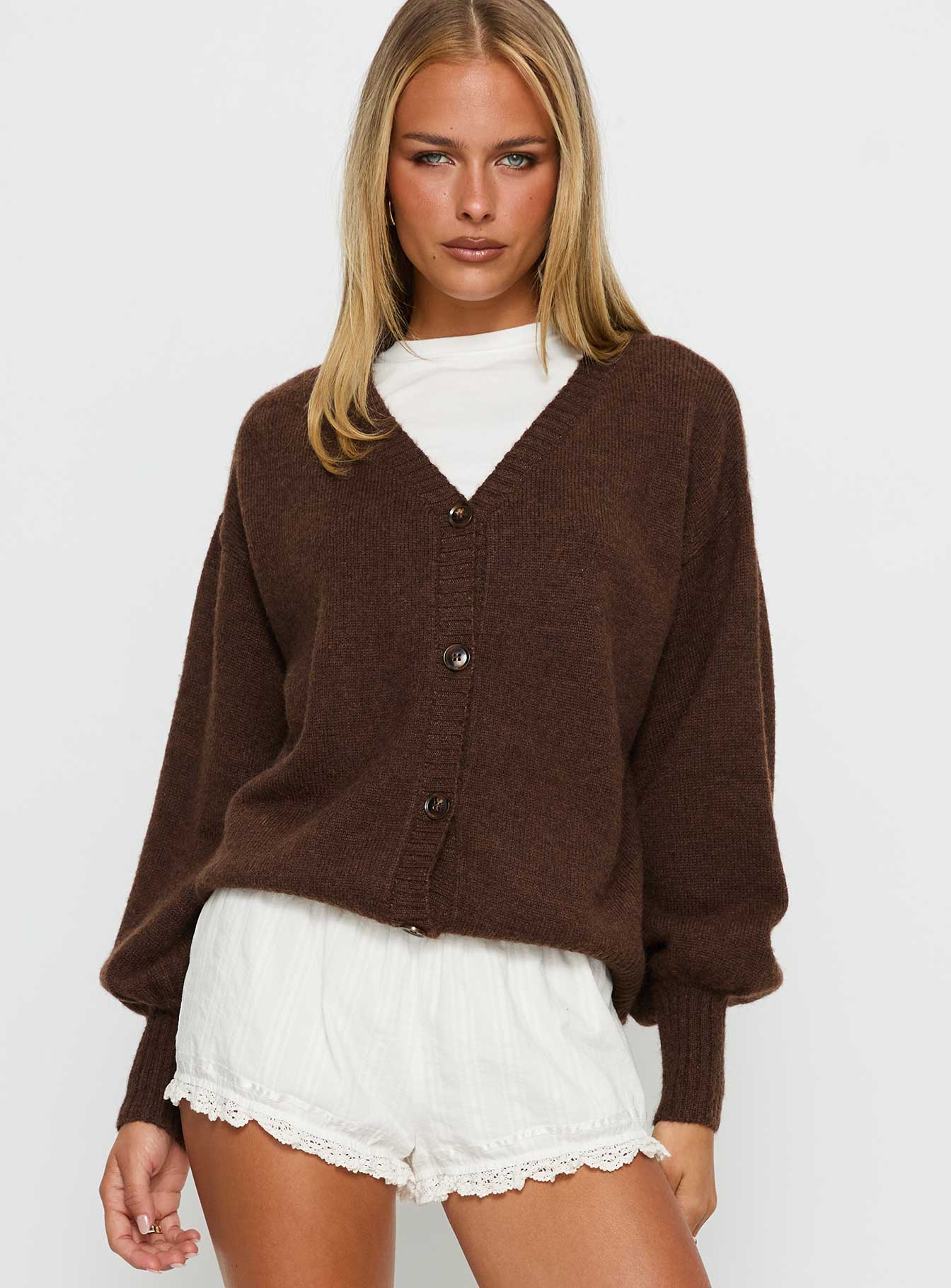 Eartha V Neck Knit Sweater Brown | Princess Polly