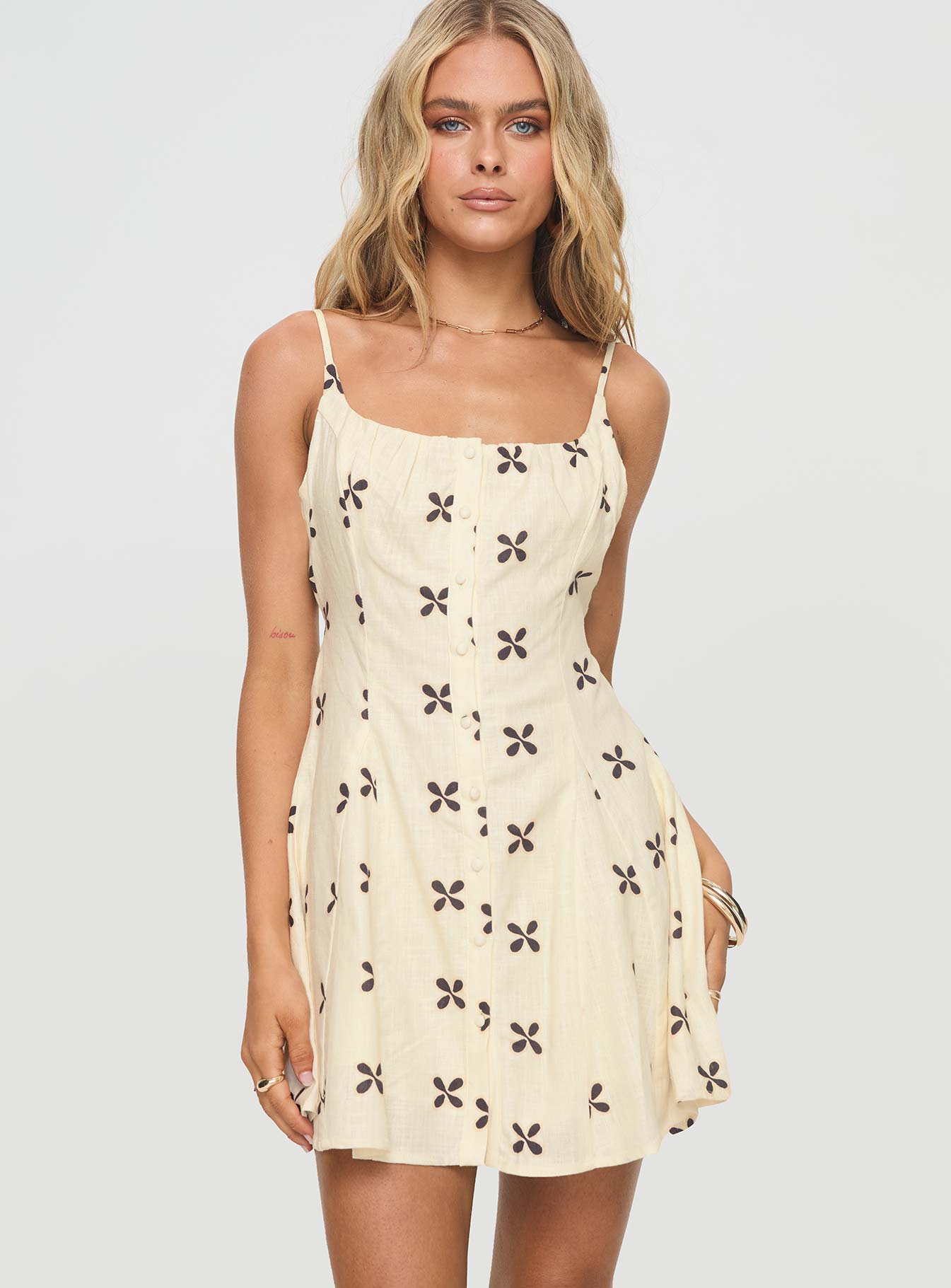 Elian linen blend mini dress cream / multi