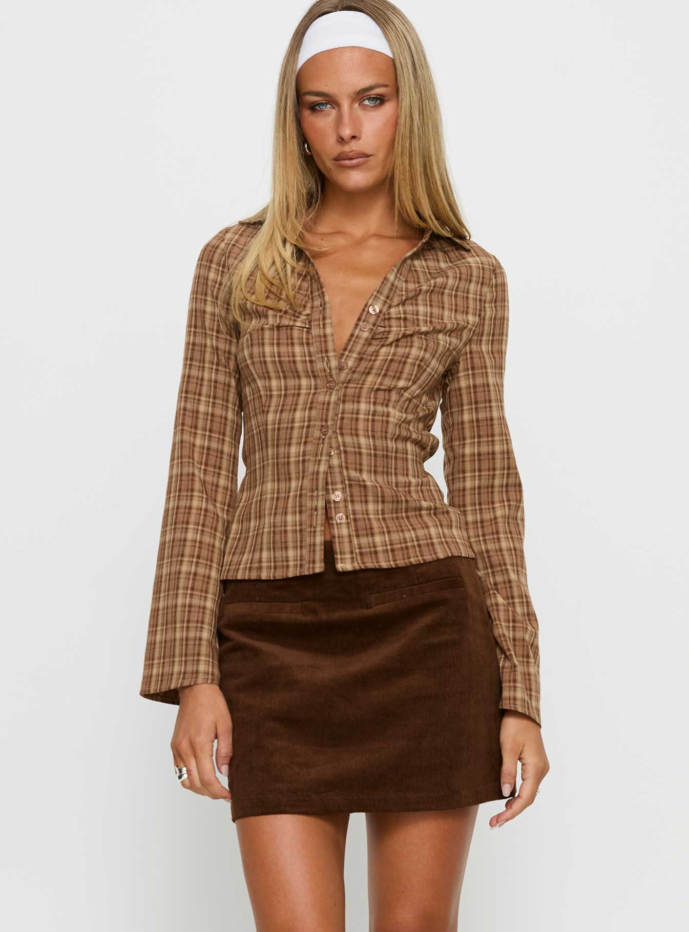 Araceli Corduroy Mini Skirt Brown | Princess Polly
