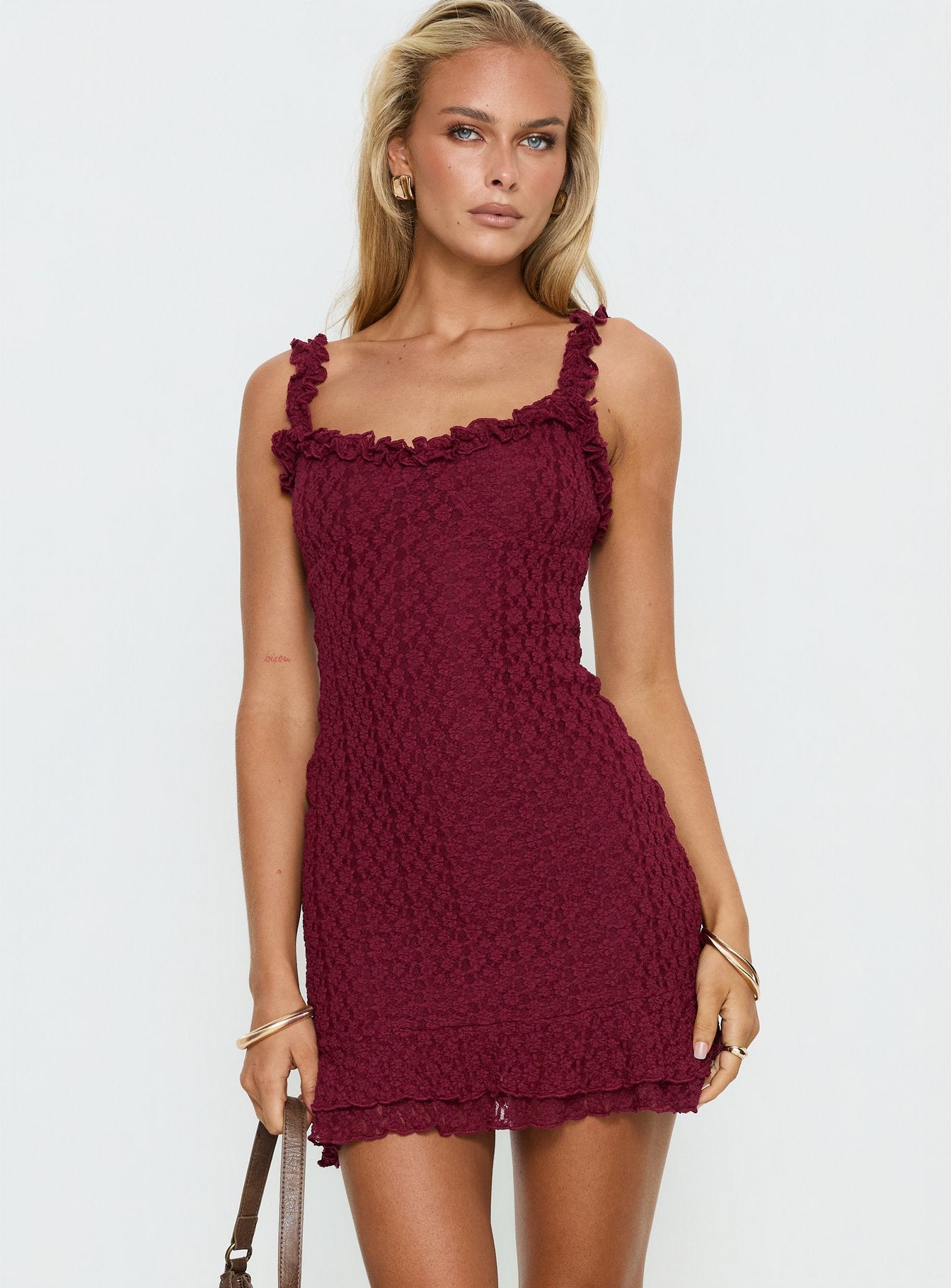 chinese dress ladies Mini Lace Dress Catrice Burgundy
