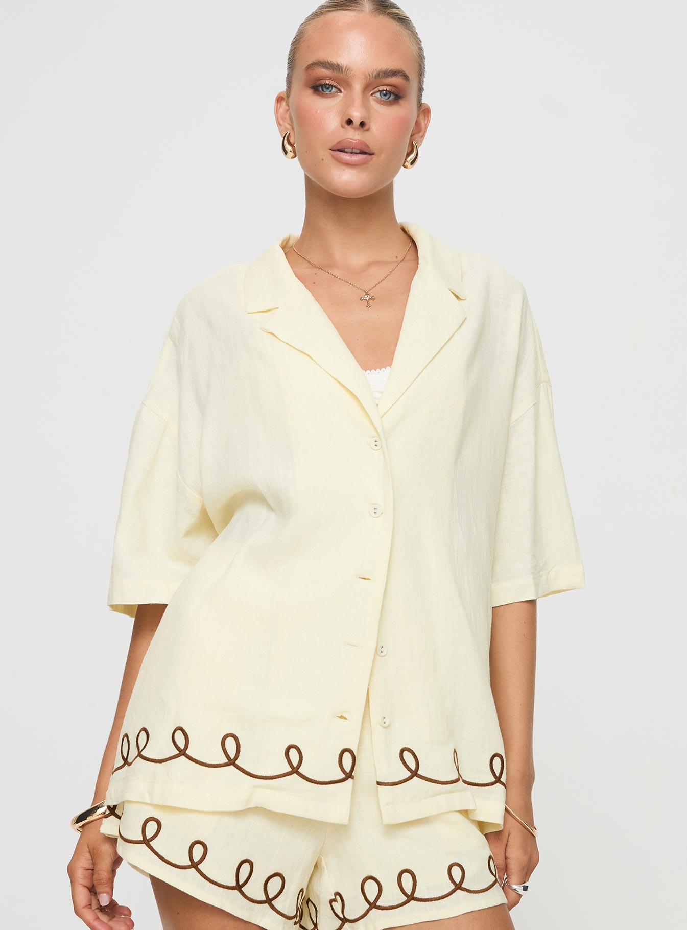 Jamari linen blend shirt cream / brown