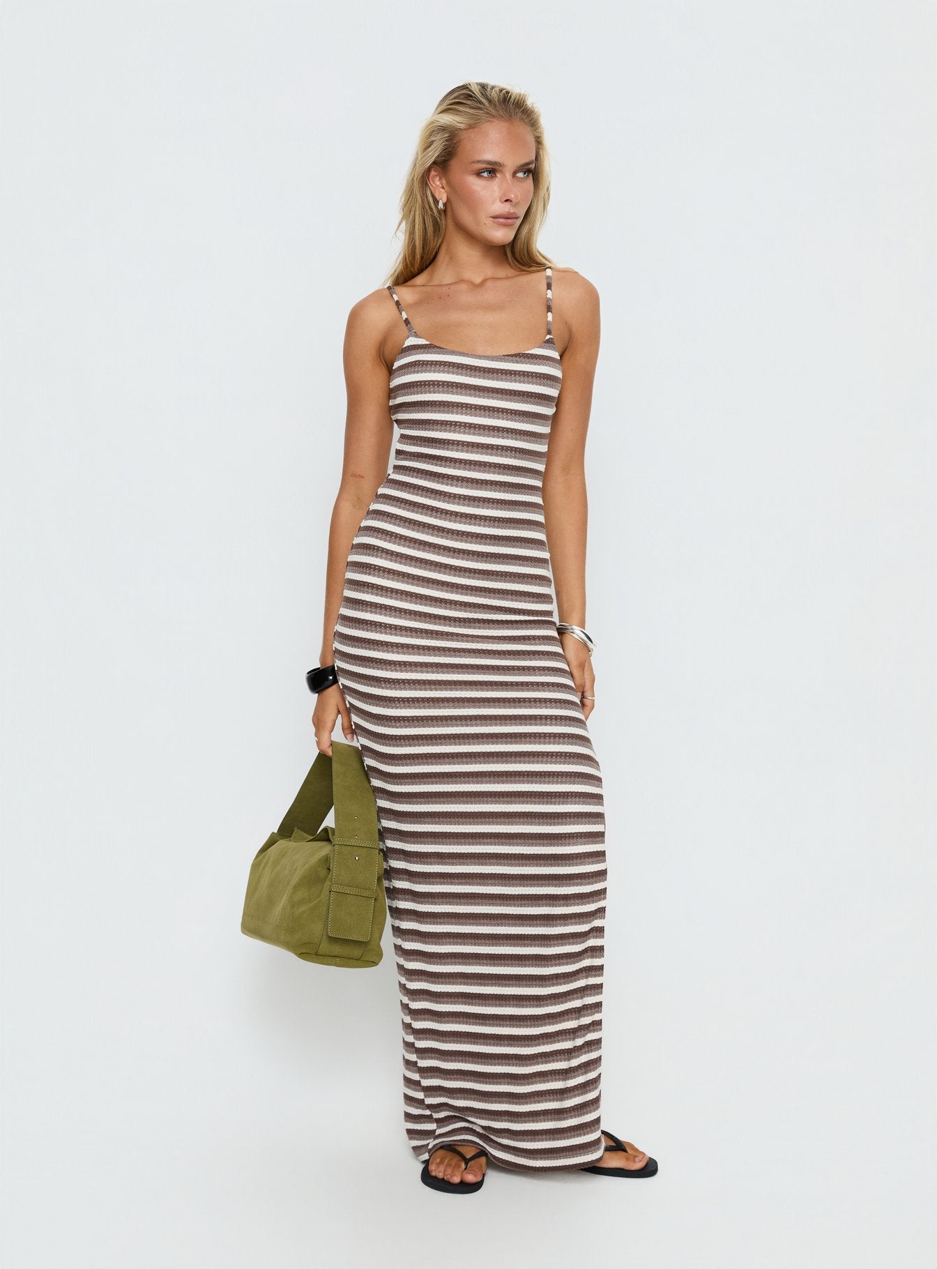Elestria Maxi Dress Brown Stripe | Princess Polly
