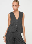 Grey Vest top Pinstripe print, button fastening, twin pockets