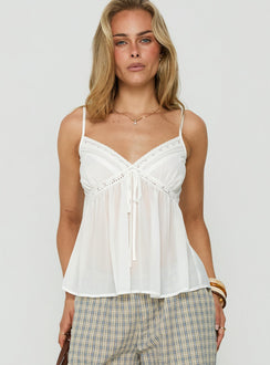 Bernadetta Flowy Babydoll Tie Back Top White