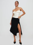   front view of model wearing Princess Polly Venissa Ruched Midi Skirt Black Midi Skirts 