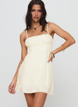 front view of model wearing Princess Polly Melrose Nights Mini Dress Cream Square Neck 