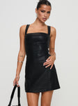 front view of model wearing Princess Polly Kameryn Mini Dress Black Square Neck 