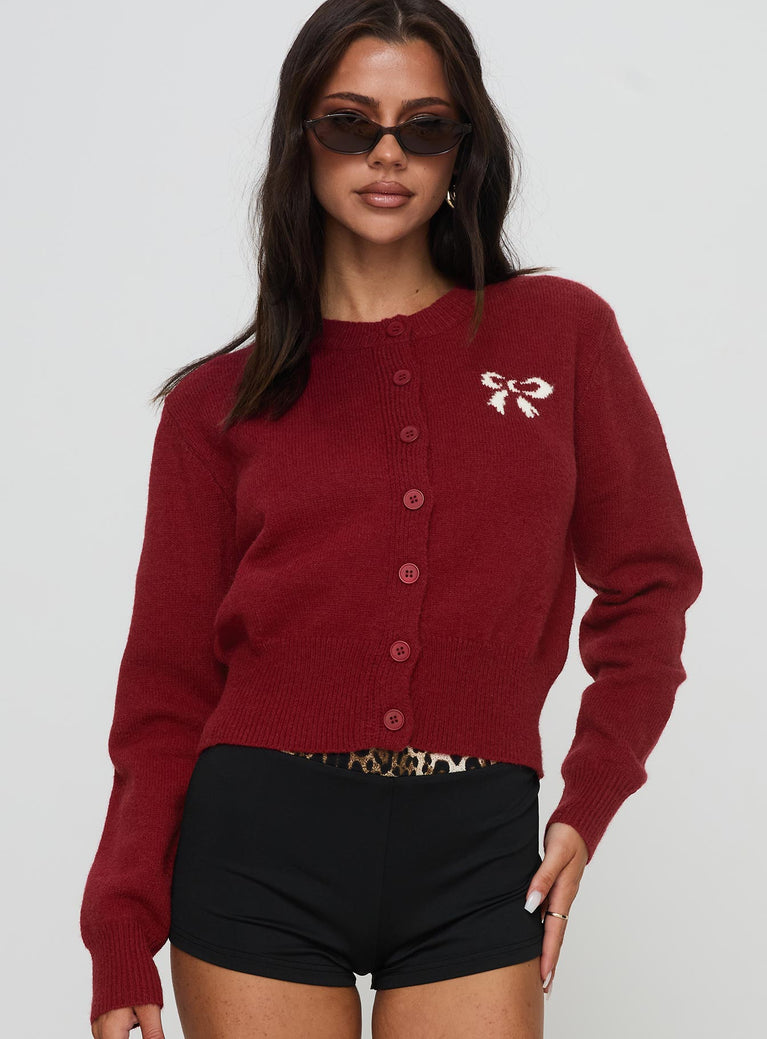 With A Bow Cardigan Red