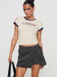 front view of model wearing Princess Polly Karki Low Waist Mini Skort Charcoal 