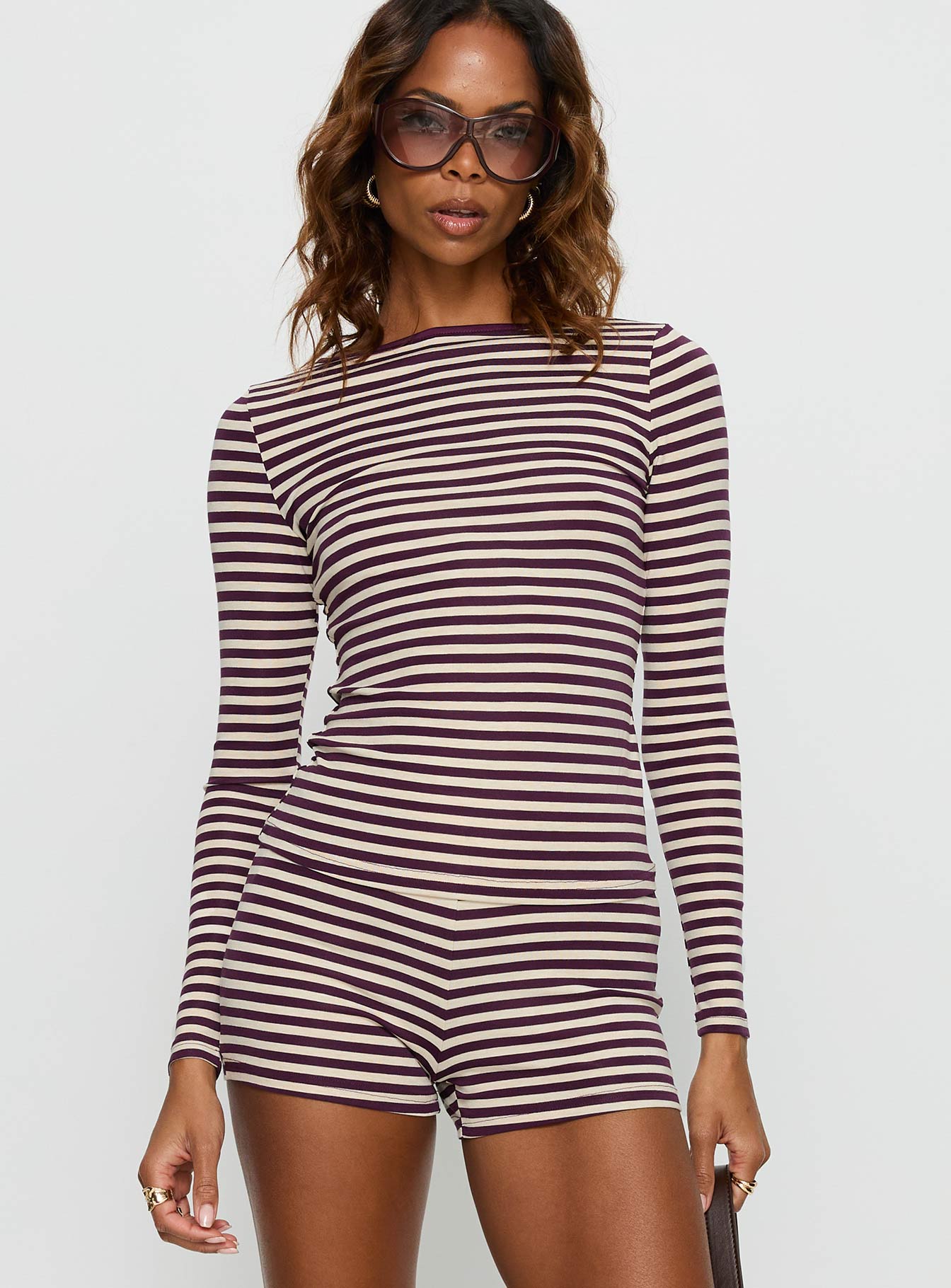 Caprise Wide Neck Long Sleeve Top Red Stripe | Princess Polly