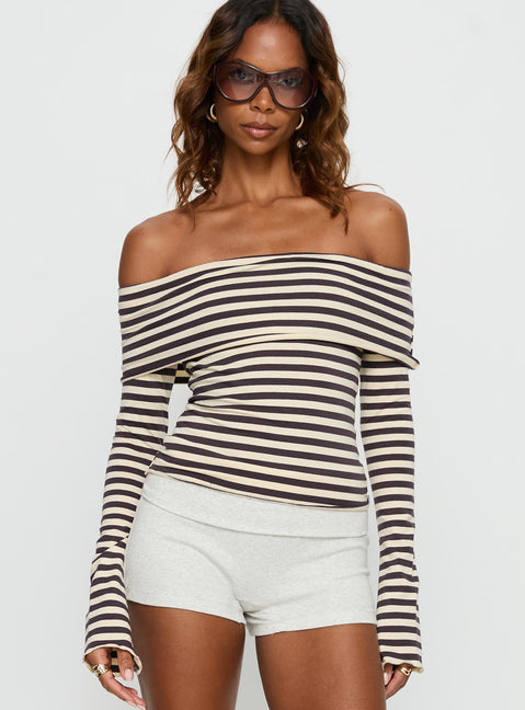 Janicia Off Shoulder Top Charcoal Stripe
