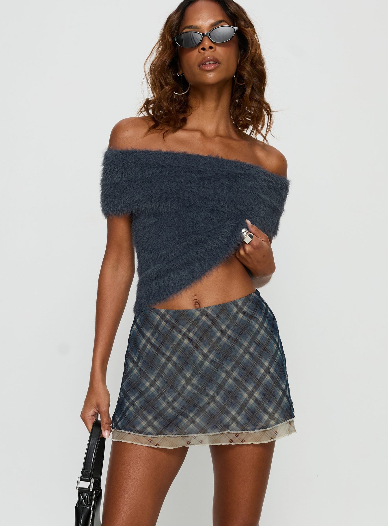 Avalind Layered Mini Skirt Bue Check | Princess Polly