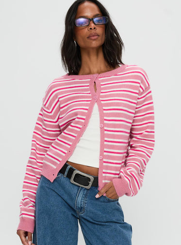 Heavenly Dream Cardigan Pink Stripe