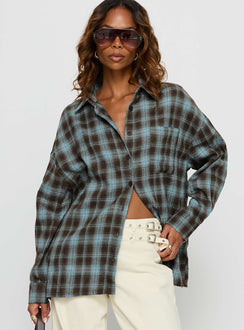 Perlita Long Sleeve Collared Shirt Brown Check