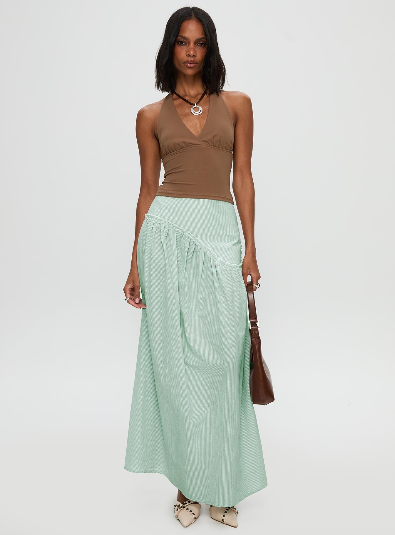 Yasemine Maxi Skirt Green / White | Princess Polly