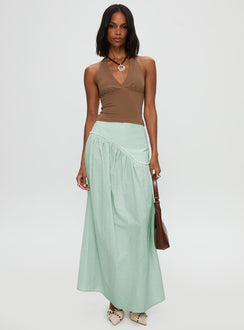   front view of model wearing Princess Polly Yasemine Maxi Skirt Green / White Maxi 