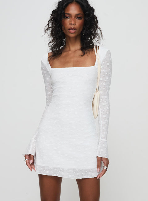 Lanchester Long Sleeve Mini Dress White | Princess Polly Lanchester Long Sleeve Mini Dress White | Princess Polly