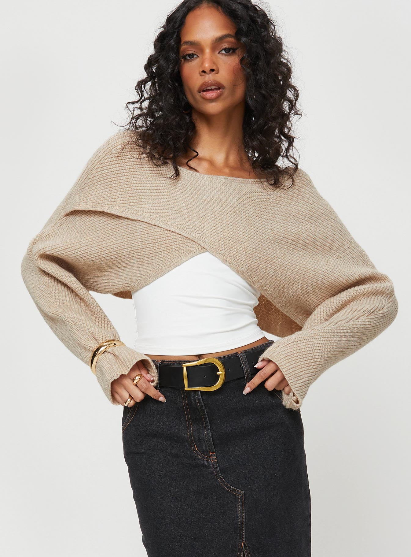 Danel cross over sweater beige