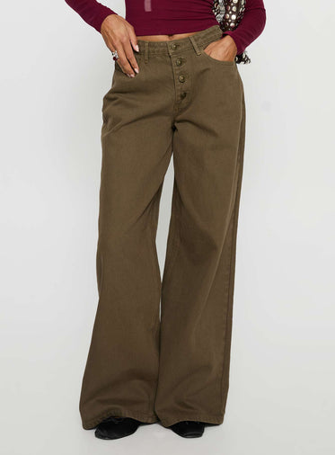 Naylor Mid Rise Wide Leg Jeans Olive