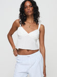 front view of model wearing Princess Polly Prevost Cami Top White Sleeveless V-Neck 