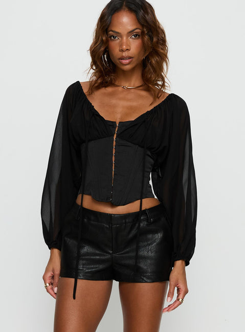 Gypsie Blouson Long Sleeve Corset Top | Black | Womens | Princess Polly Lower Impact Gypsie Blouson Long Sleeve Corset Top | Black | Womens | Princess Polly Lower Impact