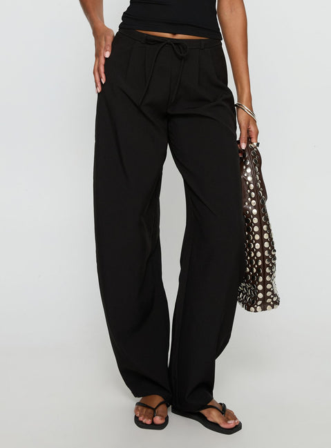 side view of model wearing Princess Polly Triffid Barrel Leg Pants Black High Rise Pants 