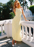 front view of model wearing Princess Polly Analuisa One Shoulder Maxi Dress Yellow Asymmetric Neckline 