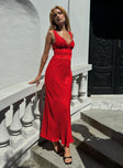 Karlotta Lace Bias Maxi Dress Red Plunger 