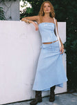   front view of model wearing Princess Polly Carmino Maxi Skirt Blue Check Midi Skirts 