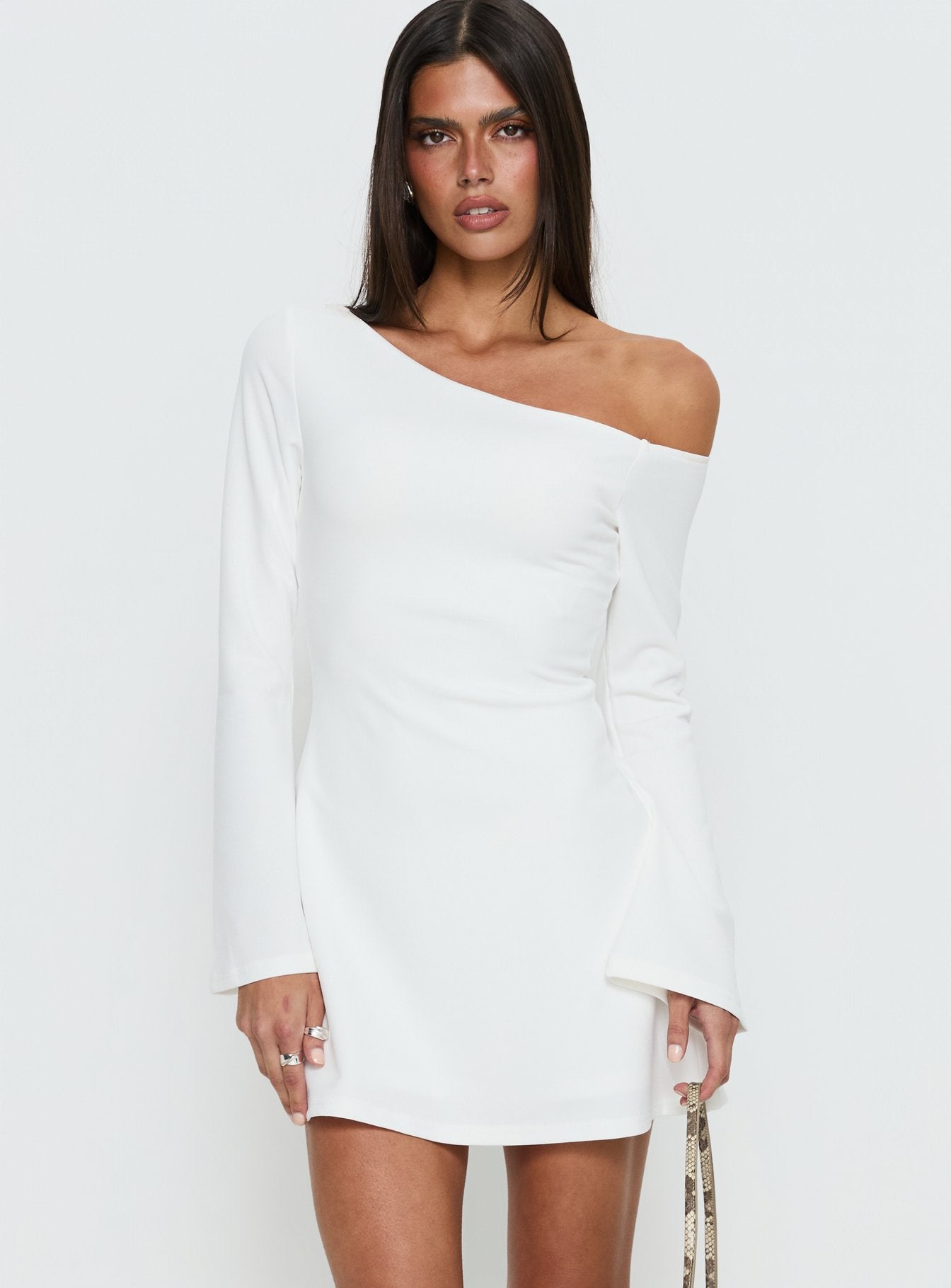 Adrietta Long Sleeve Off Shoulder Mini Dress White