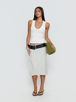  front view of model wearing Princess Polly Baseline Rib Midi Skirt Grey Marle Midi Skirts 