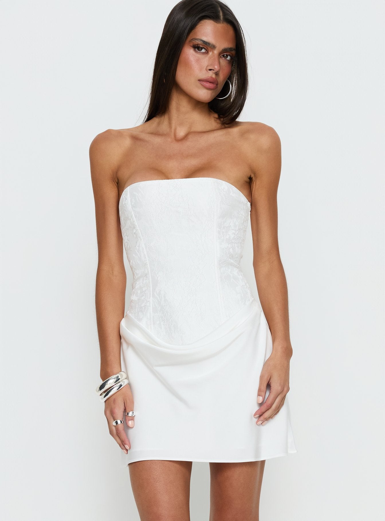 Jenevieve Strapless Drape Mini Dress White | Princess Polly Jenevieve Strapless Drape Mini Dress White | Princess Polly