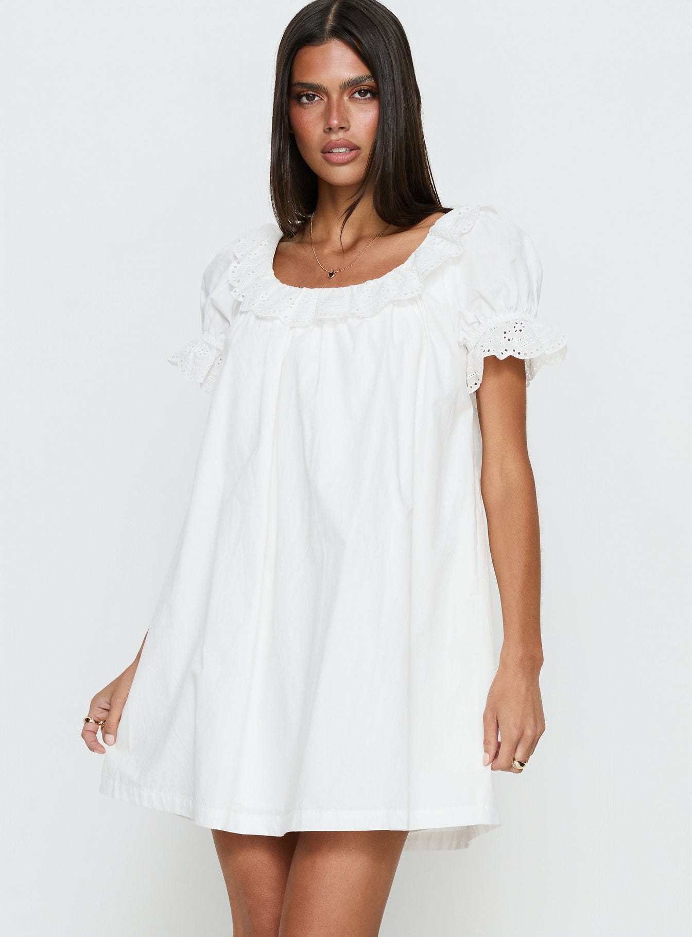 Trinka Frill Collared Mini Dress White | Princess Polly