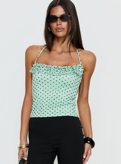 Days Of Summer Ruffle Top Mint Polka