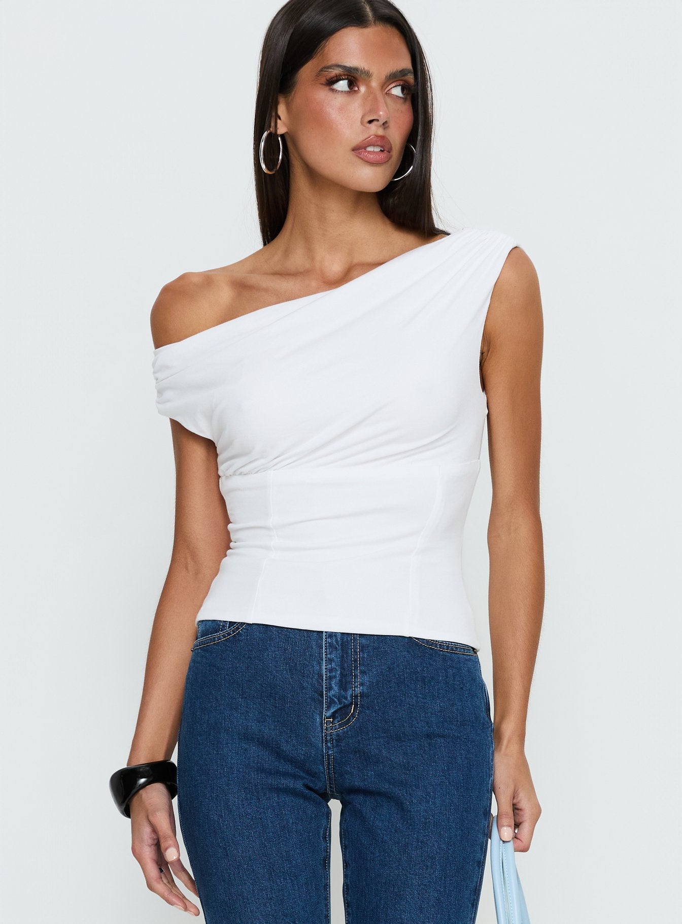 Aidyn Gathered One Shoulder Top White | Princess Polly