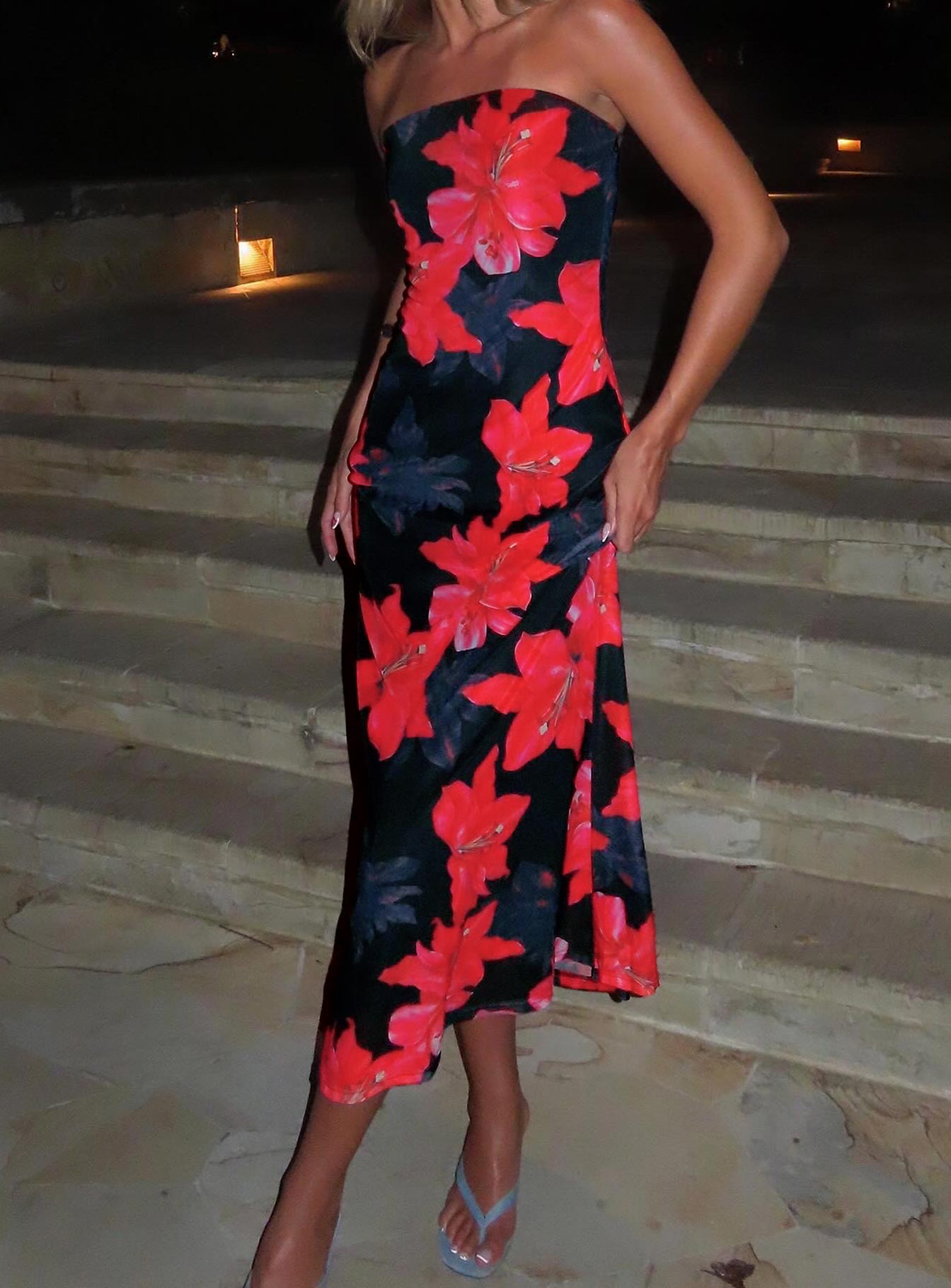 Celik Strapless Maxi Dress Black / Floral | Princess Polly Celik Strapless Maxi Dress Black / Floral | Princess Polly