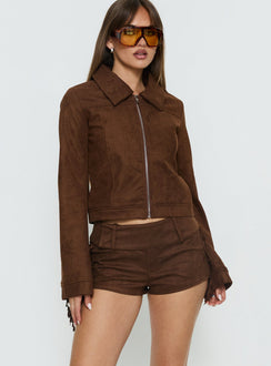 Dakohda Faux Suede Fringe Micro Short Chocolate Brown