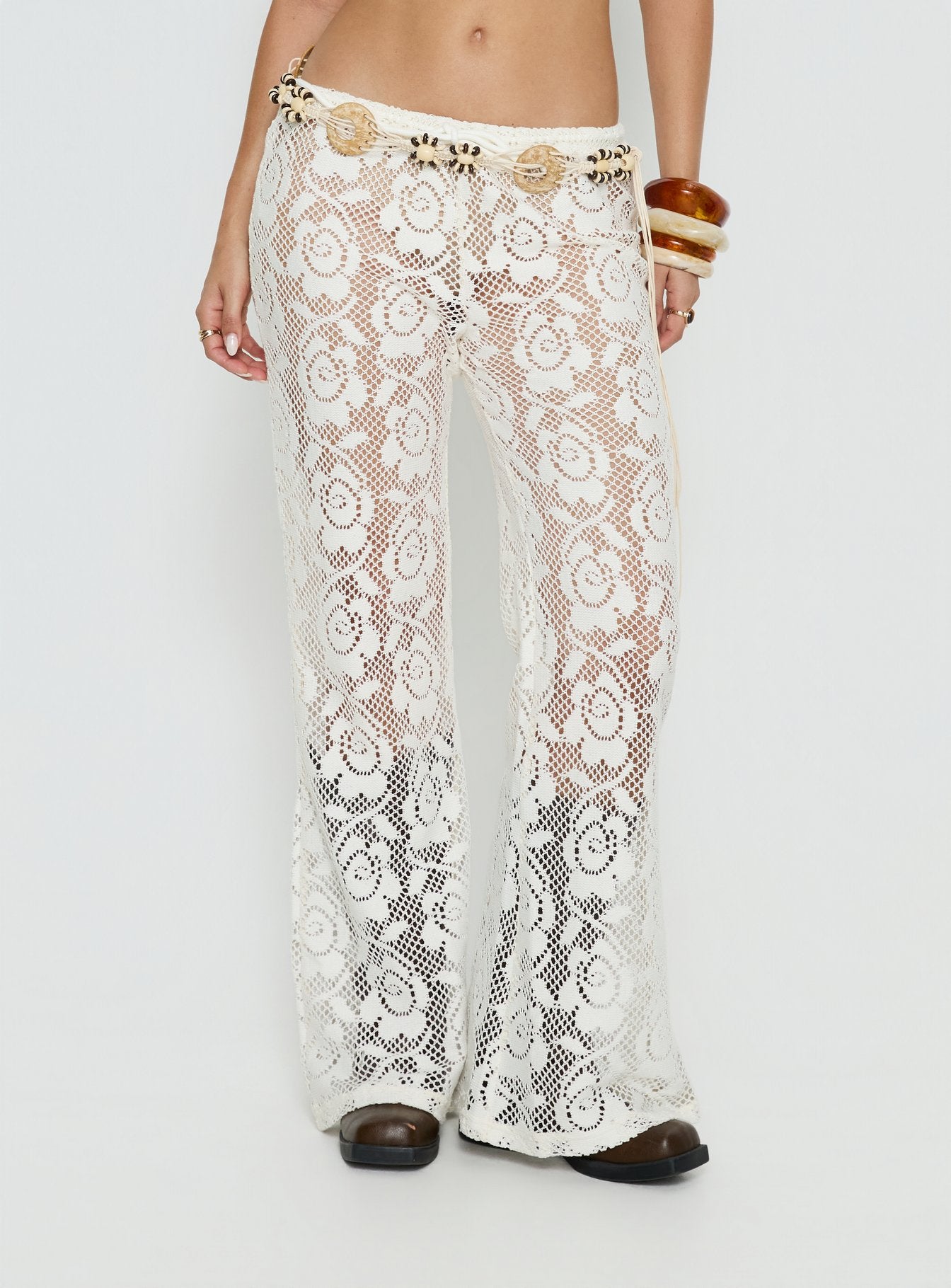 Rosadonna Lace Flare Pants Cream | Princess Polly