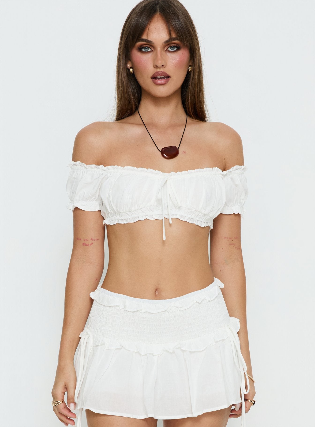 Corabel Off Shoulder Micro Crop Top White
