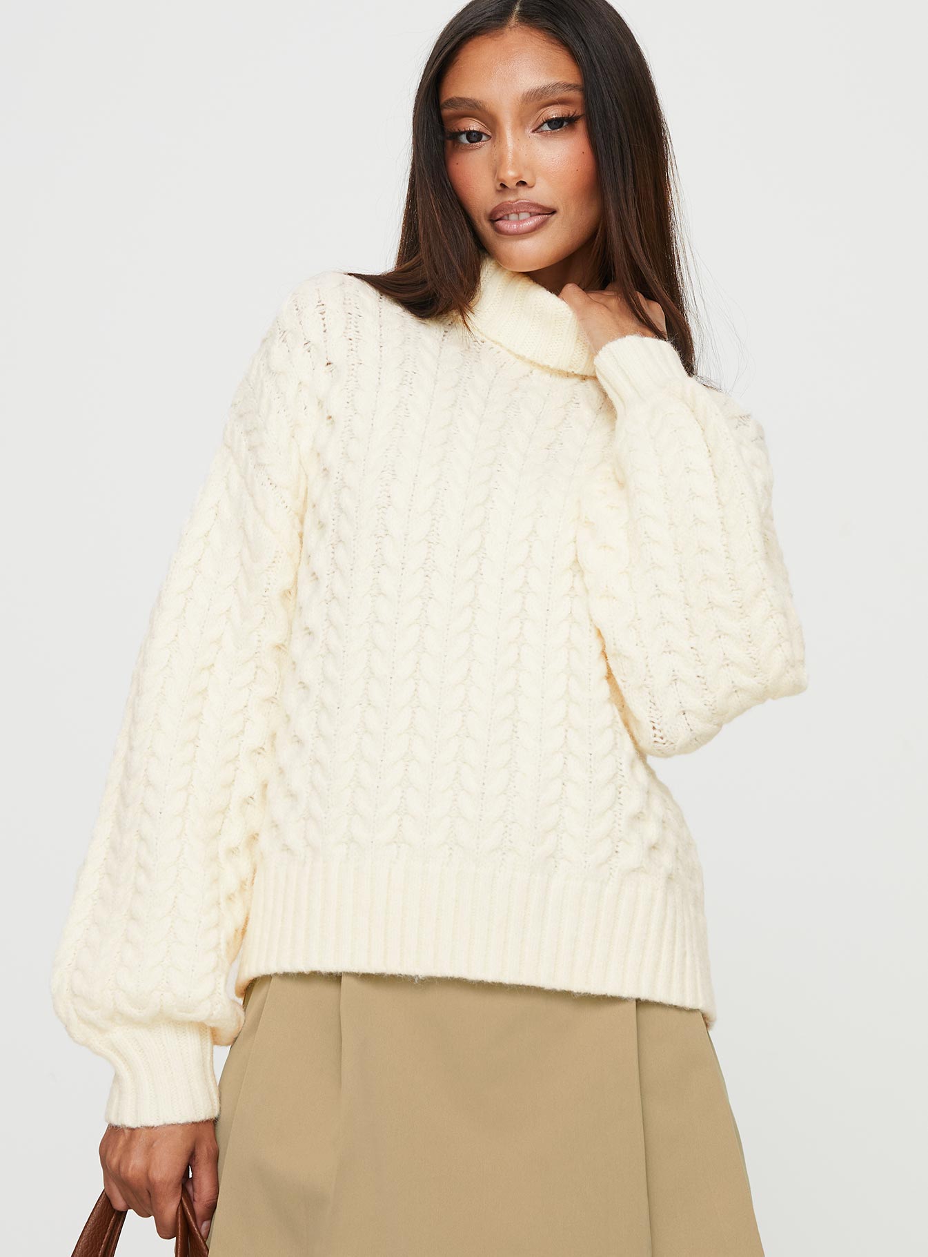 Judson roll neck cable knit sweater cream