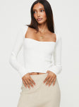 Front view of model wearing  front Princess Polly Full Sleeves Square Neck  Mavins Long Sleeve Top White