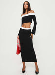 Matching Set Off-the-shoulder long-sleeve top, folded neckline, contrast white bust Elasticated neckline Lined body, good stretch  Slim fitting, midi length skirt, contrast white waistband Elasticated waistband
