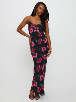 front view of model wearing Princess Polly Emorie Bias Cut Maxi Dress Multi Floral Scoop Neck 