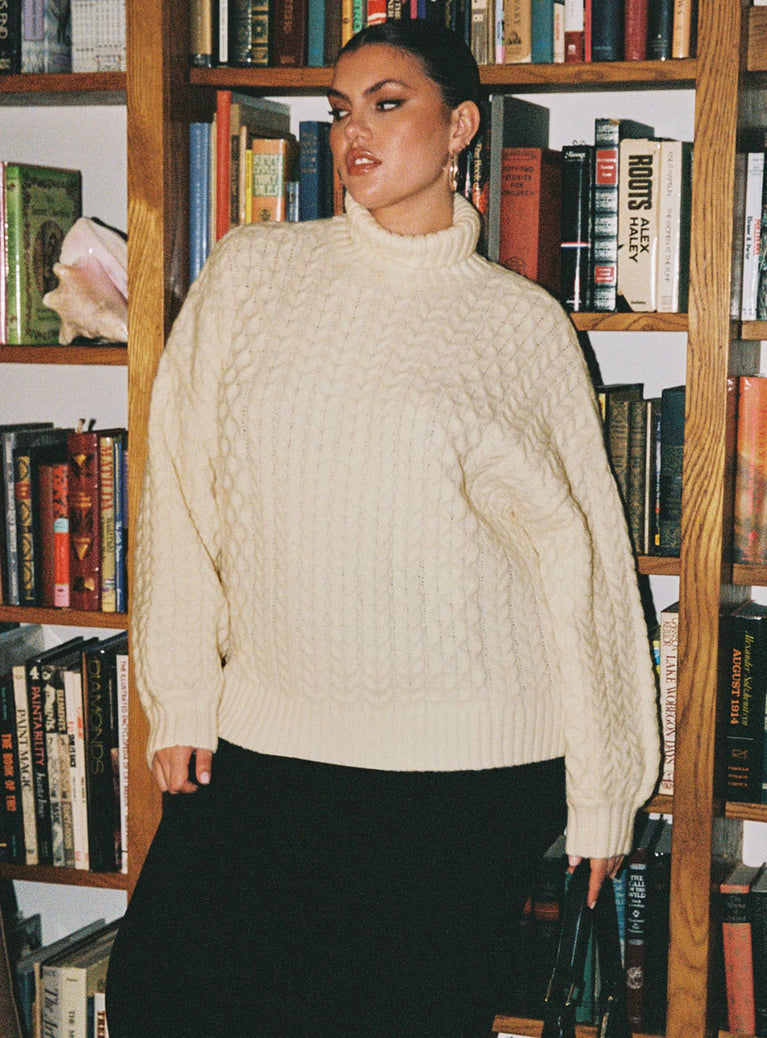 Judson Roll Neck Cable Knit Sweater Cream Curve