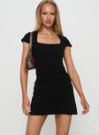 front view of model wearing Princess Polly Ellarah Mini Dress Black Square Neck 